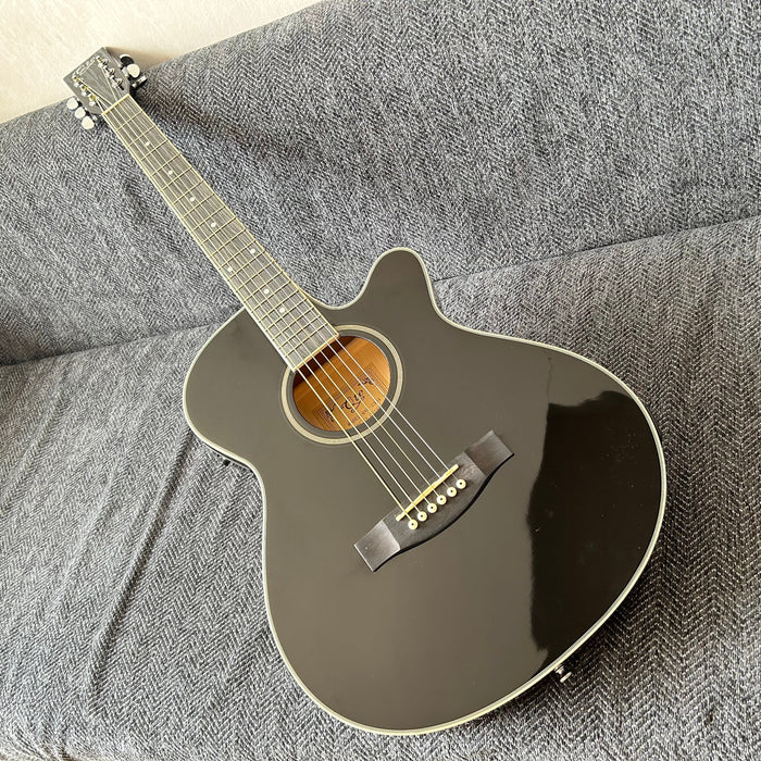 40 Inch Thin Body Black Acoustic Guitar with LED EQ (QAG-2304)