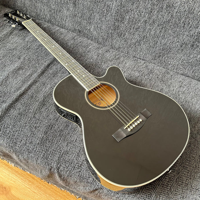 40 Inch Thin Body Black Acoustic Guitar with LED EQ (QAG-2304)