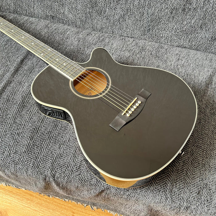 40 Inch Thin Body Black Acoustic Guitar with LED EQ (QAG-2304)