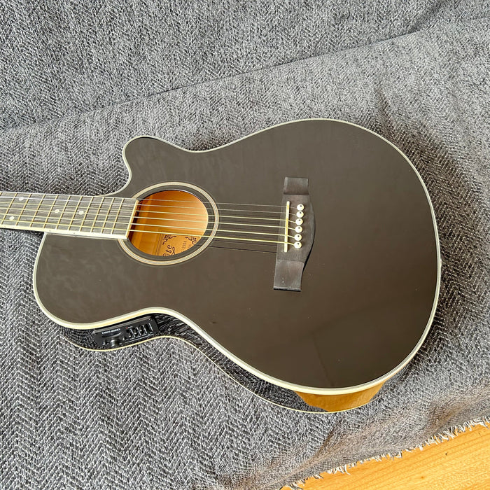 40 Inch Thin Body Black Acoustic Guitar with LED EQ (QAG-2304)