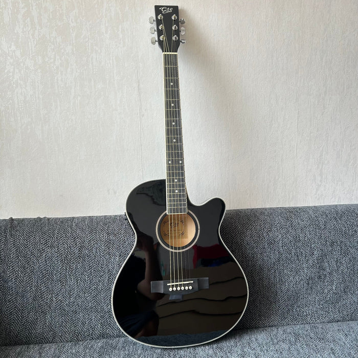 40 Inch Thin Body Black Acoustic Guitar with LED EQ (QAG-2304)