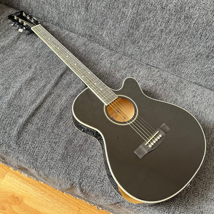 40 Inch Thin Body Black Acoustic Guitar with LED EQ (QAG-2304)