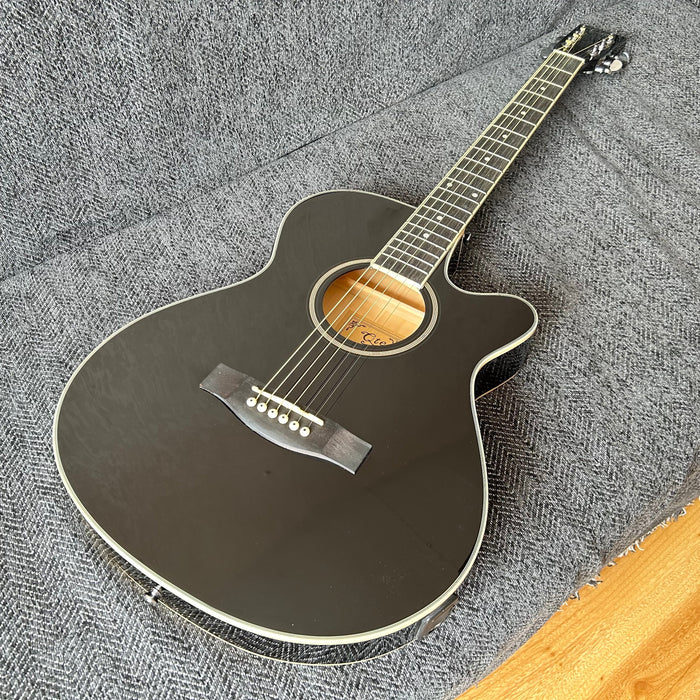 40 Inch Thin Body Black Acoustic Guitar with LED EQ (QAG-2304)