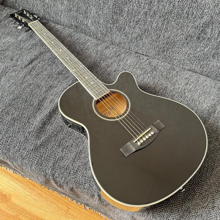 40 Inch Thin Body Black Acoustic Guitar with LED EQ (QAG-2304)