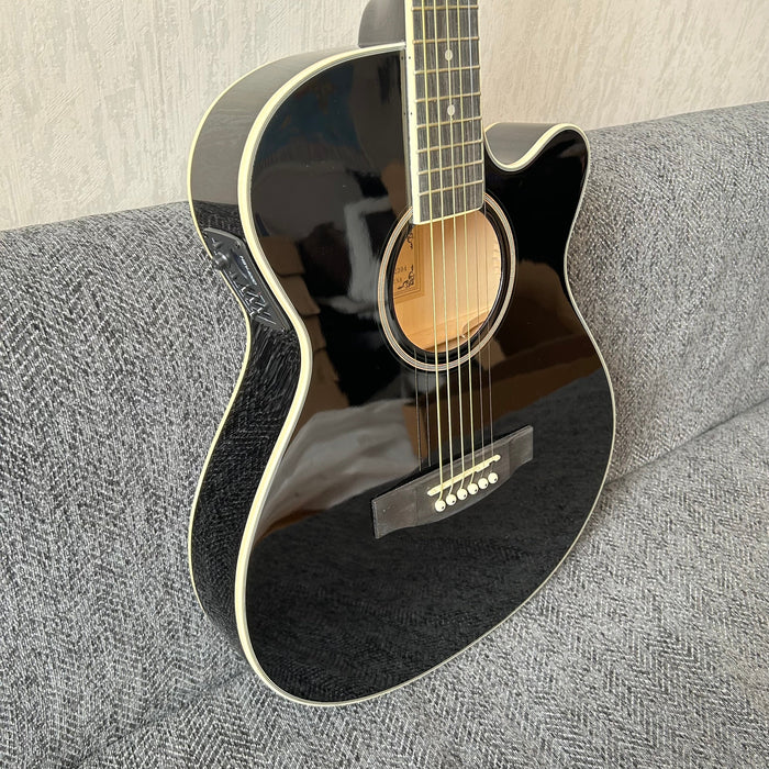 40 Inch Thin Body Black Acoustic Guitar with LED EQ (QAG-2304)