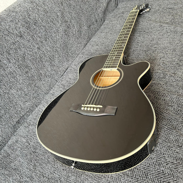 40 Inch Thin Body Black Acoustic Guitar with LED EQ (QAG-2304)