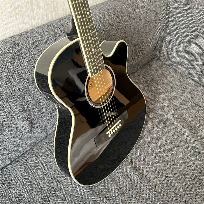 40 Inch Thin Body Black Acoustic Guitar with LED EQ (QAG-2304)