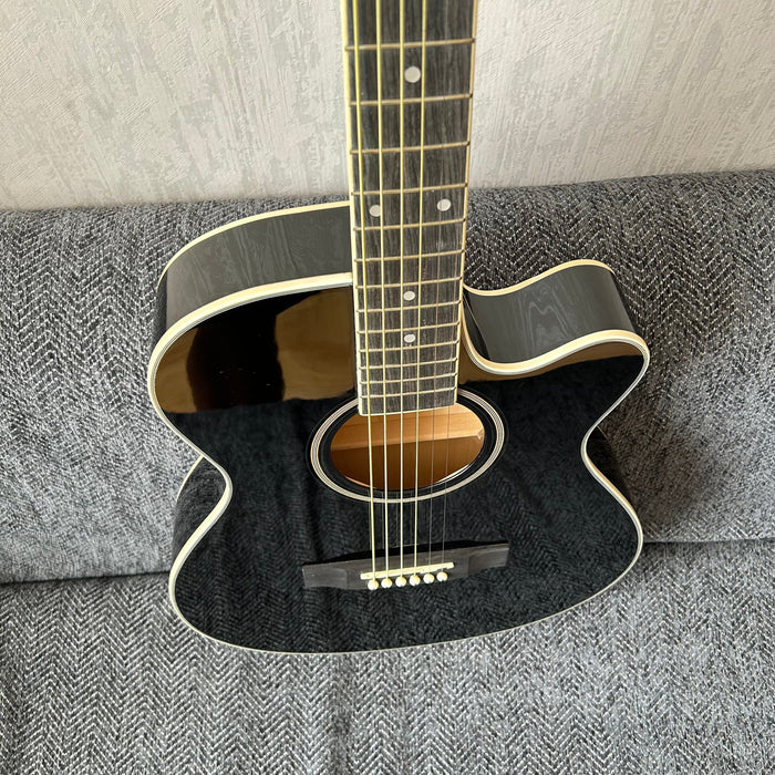 40 Inch Thin Body Black Acoustic Guitar with LED EQ (QAG-2304)