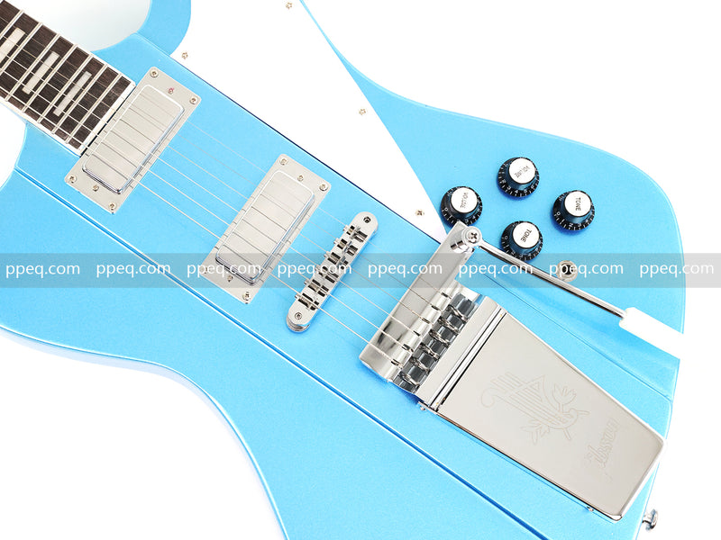 6-String Firebird Style Electric Guitar with Gloss Light Blue Finish(PHY-523)