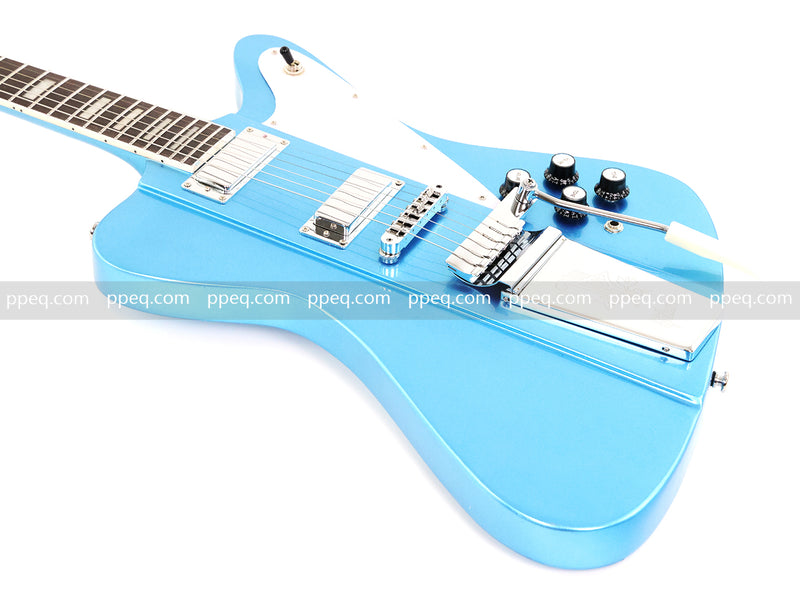 6-String Firebird Style Electric Guitar with Gloss Light Blue Finish(PHY-523)