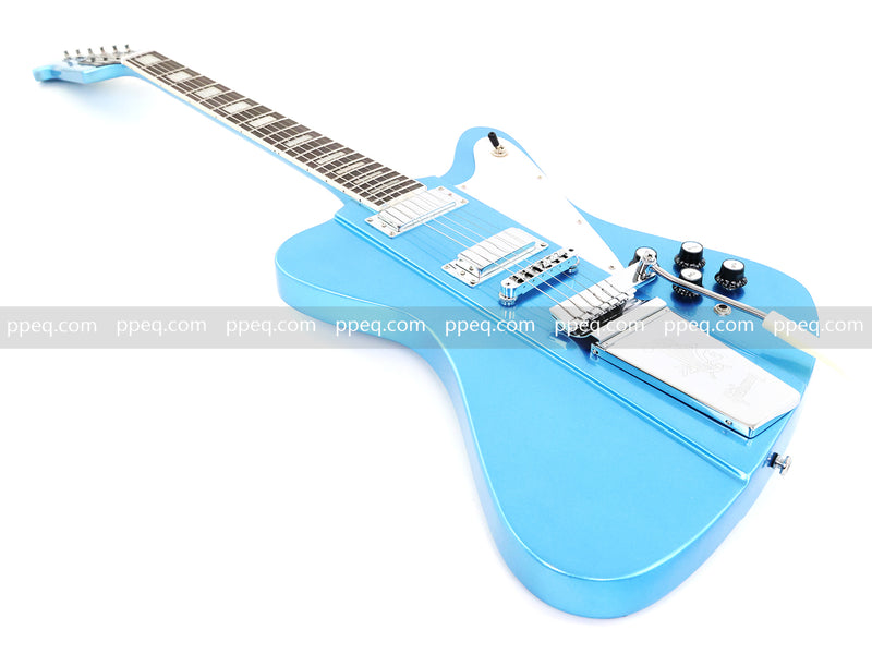 6-String Firebird Style Electric Guitar with Gloss Light Blue Finish(PHY-523)