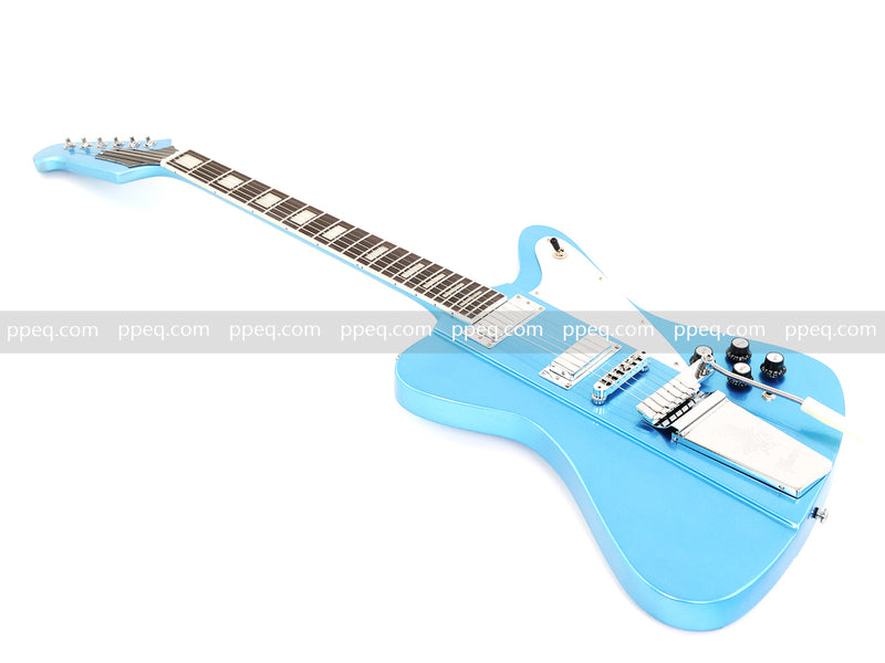 6-String Firebird Style Electric Guitar with Gloss Light Blue Finish(PHY-523)
