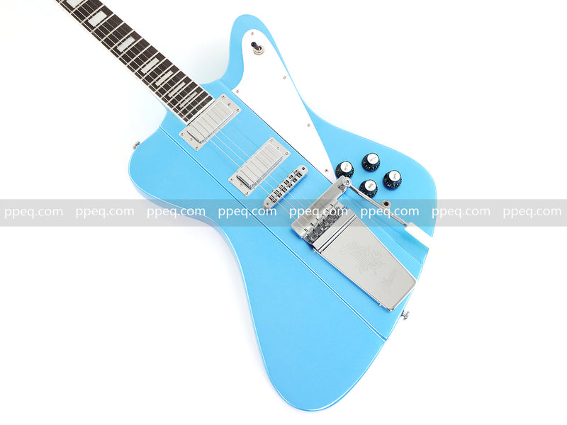 6-String Firebird Style Electric Guitar with Gloss Light Blue Finish(PHY-523)