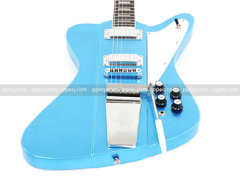 6-String Firebird Style Electric Guitar with Gloss Light Blue Finish(PHY-523)