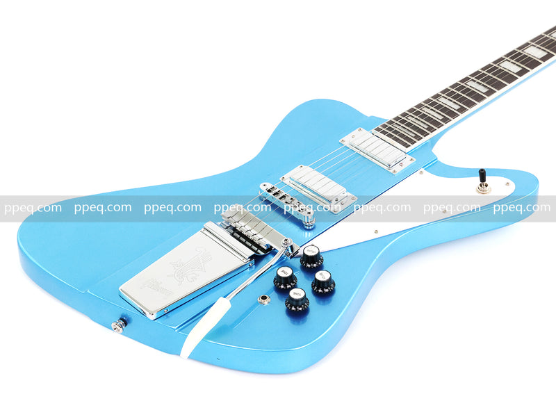 6-String Firebird Style Electric Guitar with Gloss Light Blue Finish(PHY-523)