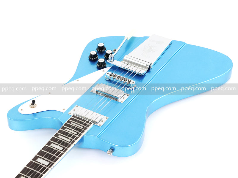 6-String Firebird Style Electric Guitar with Gloss Light Blue Finish(PHY-523)
