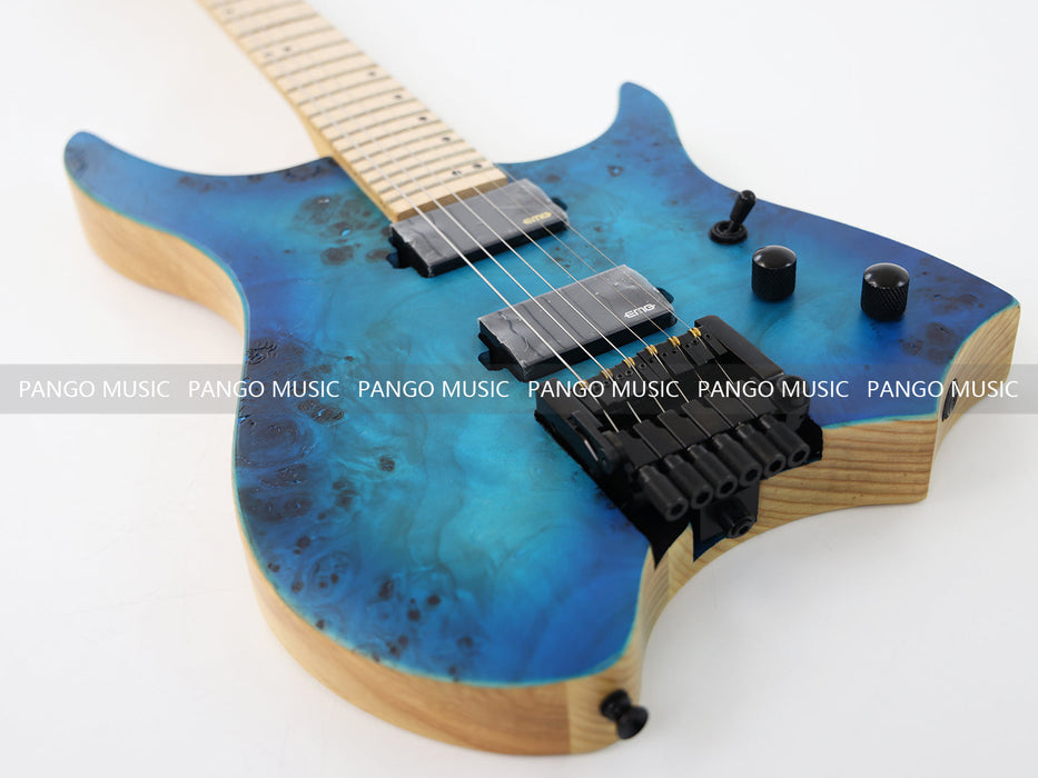 Ash Body Headless Electric Guitar with Burl Maple Top (PWT-726S)