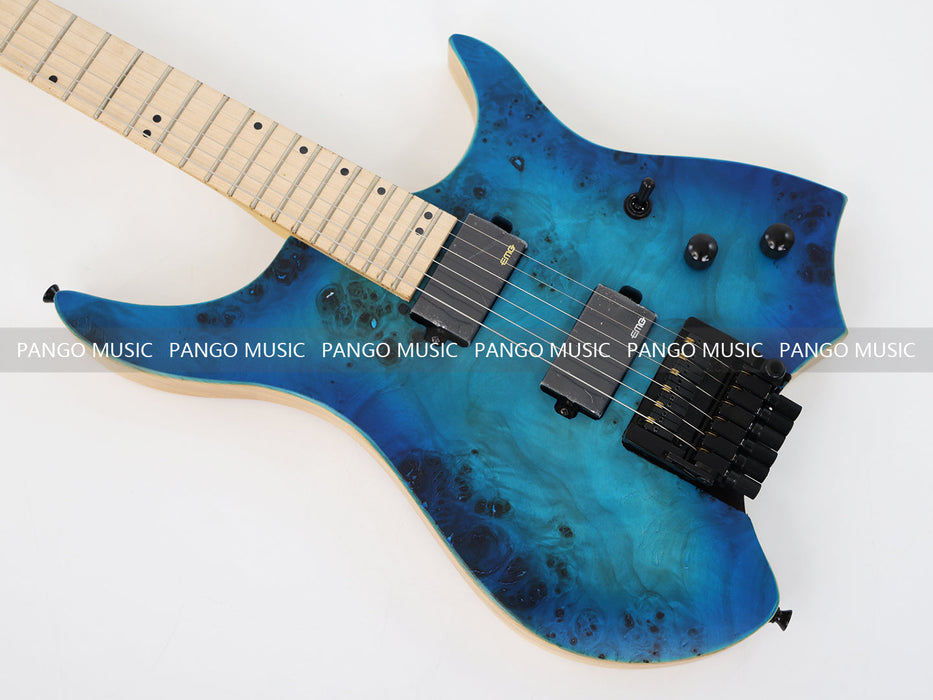 Ash Body Headless Electric Guitar with Burl Maple Top (PWT-726S)