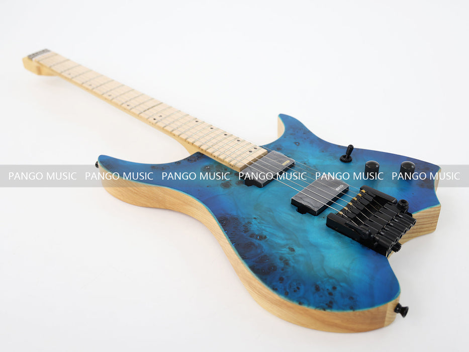 Ash Body Headless Electric Guitar with Burl Maple Top (PWT-726S)