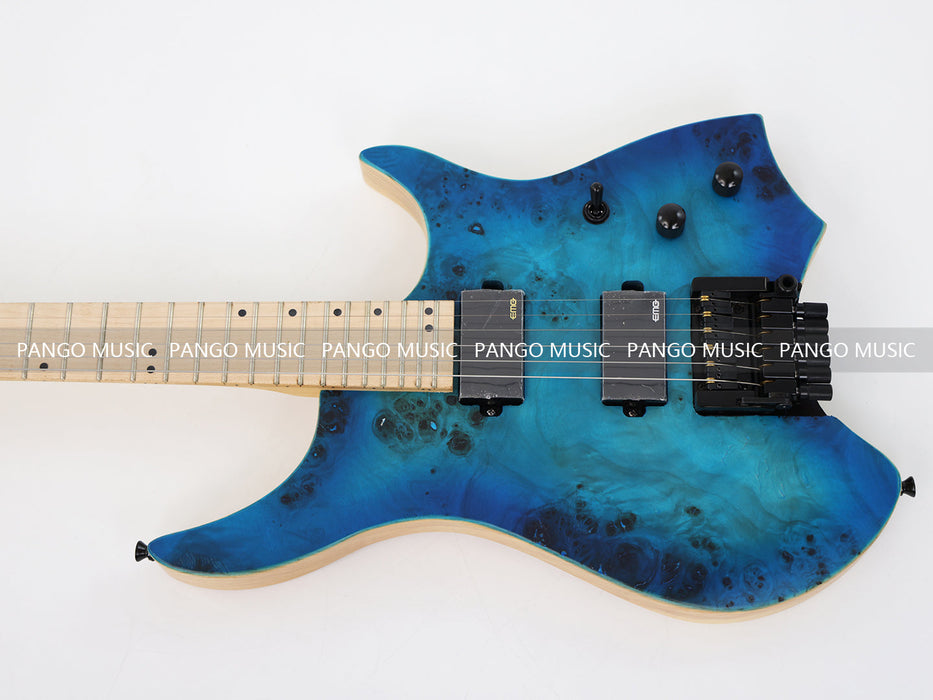 Ash Body Headless Electric Guitar with Burl Maple Top (PWT-726S)