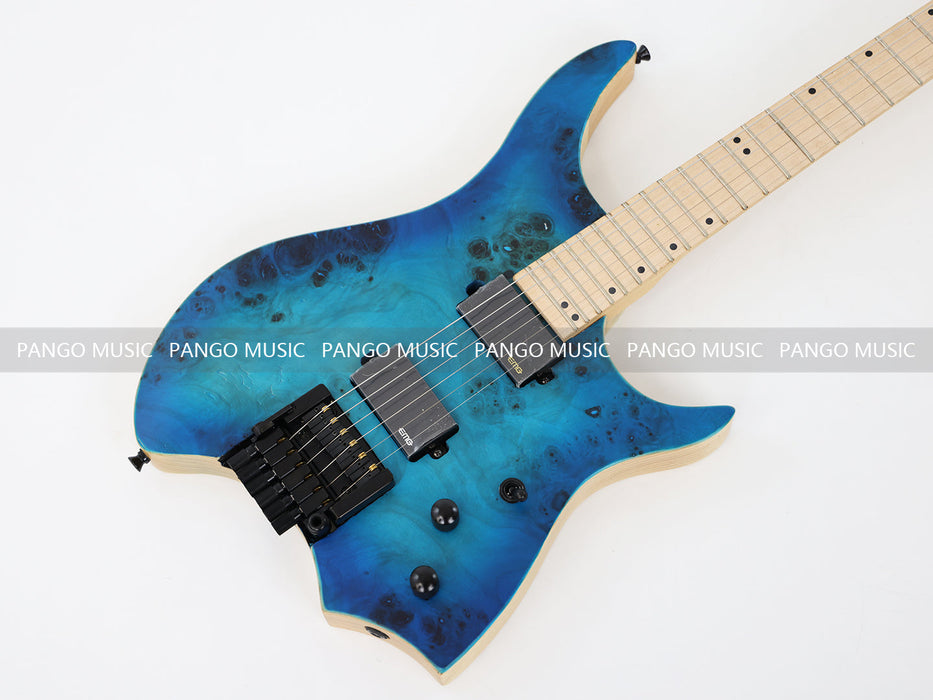 Ash Body Headless Electric Guitar with Burl Maple Top (PWT-726S)