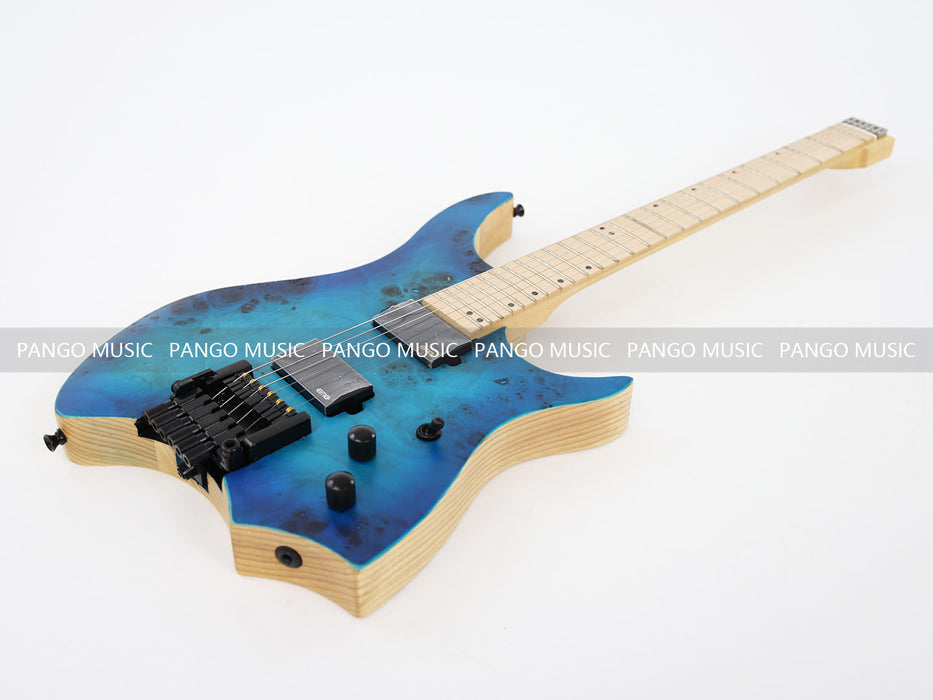 Ash Body Headless Electric Guitar with Burl Maple Top (PWT-726S)