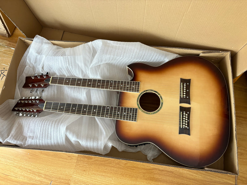 Pango Music Double Neck 6 & 12 String Cutaway Acoustic-Electric Guitar (PDN-1217)