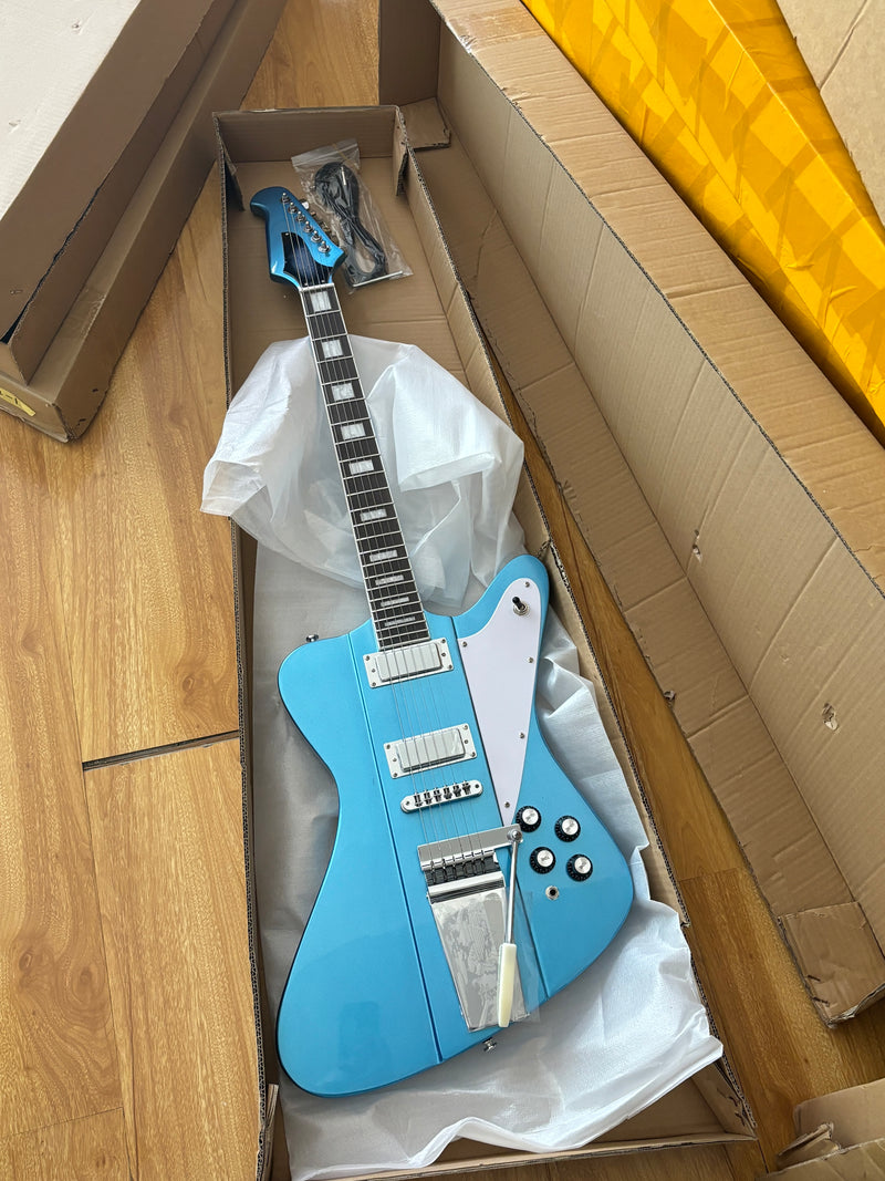 6-String Firebird Style Electric Guitar with Gloss Light Blue Finish(PHY-523)