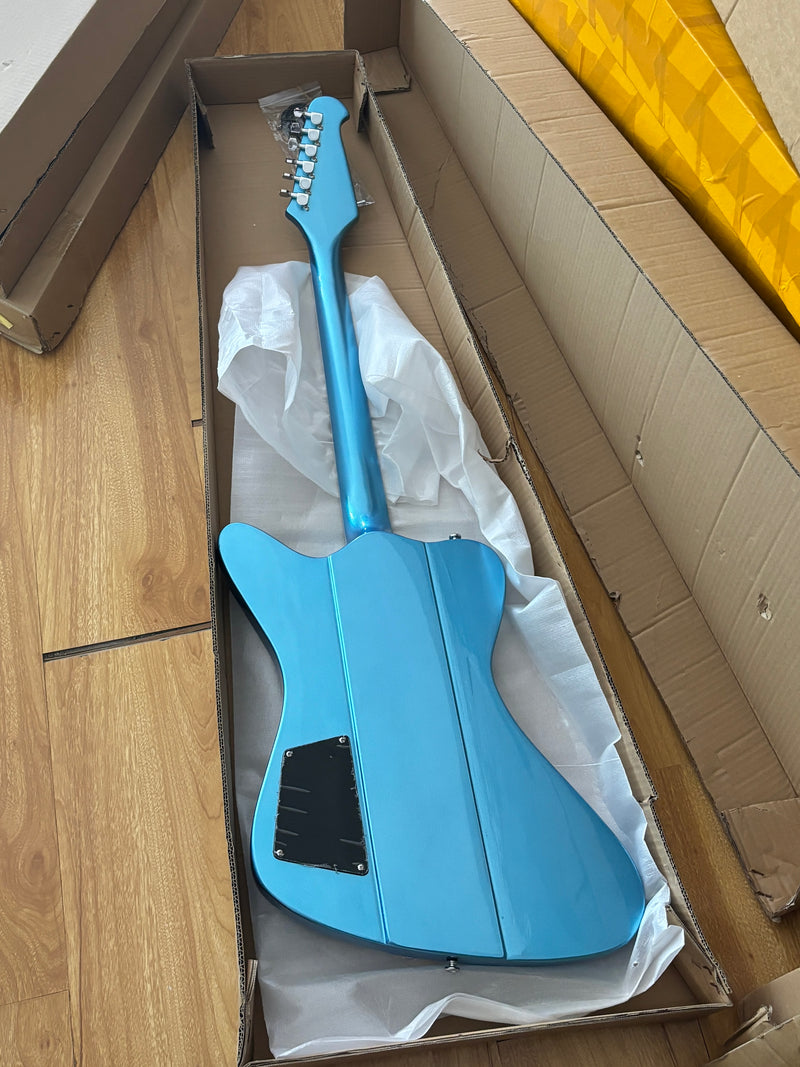 6-String Firebird Style Electric Guitar with Gloss Light Blue Finish(PHY-523)