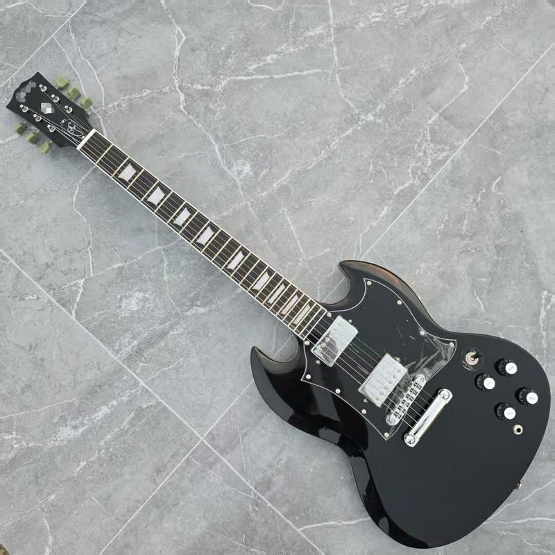 6-String SG-Style Electric Guitar with Gloss Black Finish (LYM-490-B, B Level)