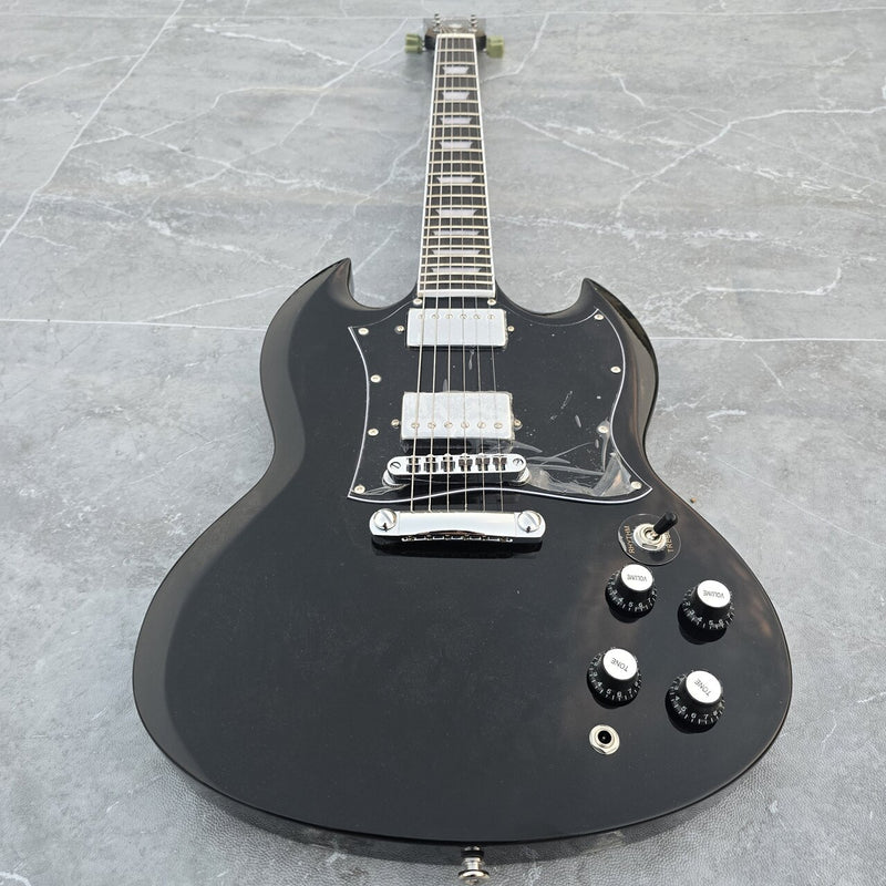 6-String SG-Style Electric Guitar with Gloss Black Finish (LYM-490-B, B Level)