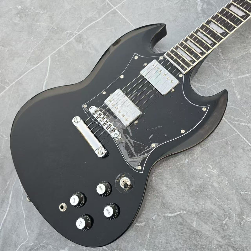 6-String SG-Style Electric Guitar with Gloss Black Finish (LYM-490-B, B Level)