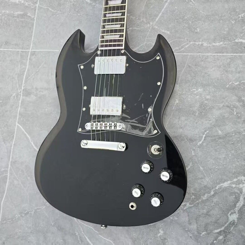 6-String SG-Style Electric Guitar with Gloss Black Finish (LYM-490-B, B Level)