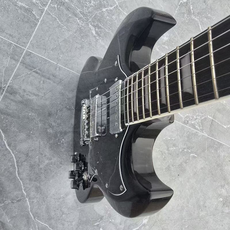 6-String SG-Style Electric Guitar with Gloss Black Finish (LYM-490-B, B Level)