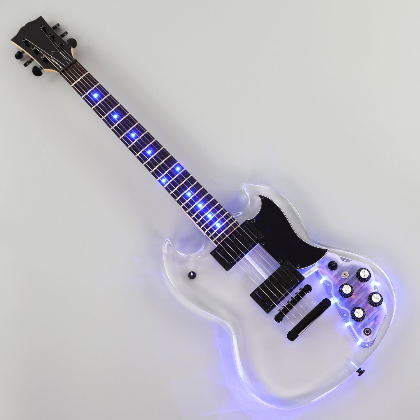 SG Style Transparent Acrylic-Bodied Electric Guitar with Blue LED Lights (12336)