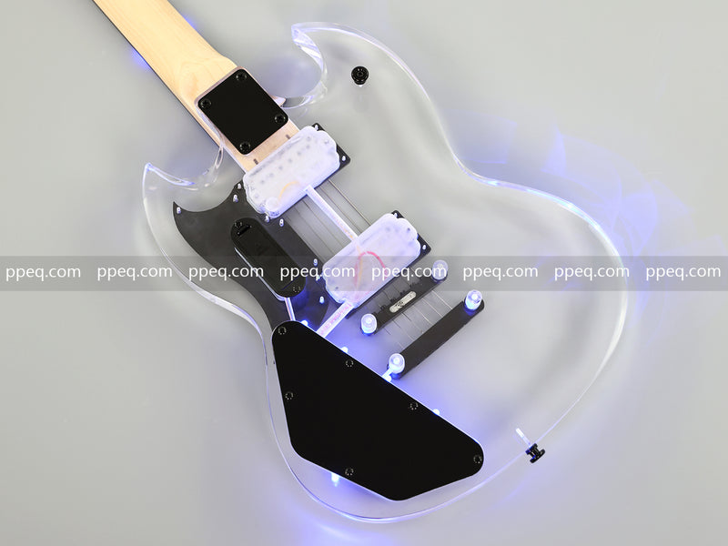 SG Style Transparent Acrylic-Bodied Electric Guitar with Blue LED Lights (12336)