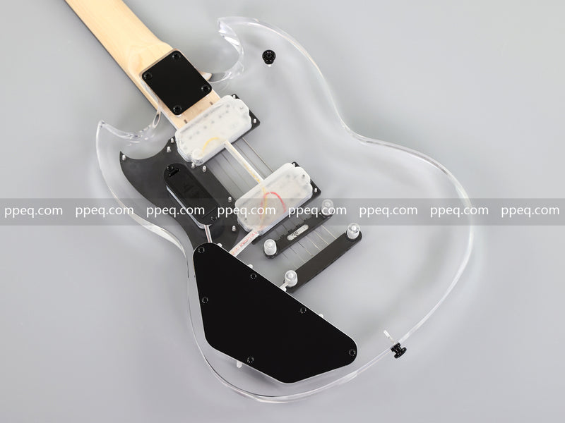 SG Style Transparent Acrylic-Bodied Electric Guitar with Blue LED Lights (12336)