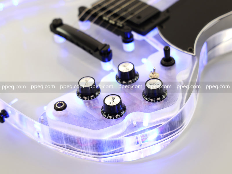 SG Style Transparent Acrylic-Bodied Electric Guitar with Blue LED Lights (12336)