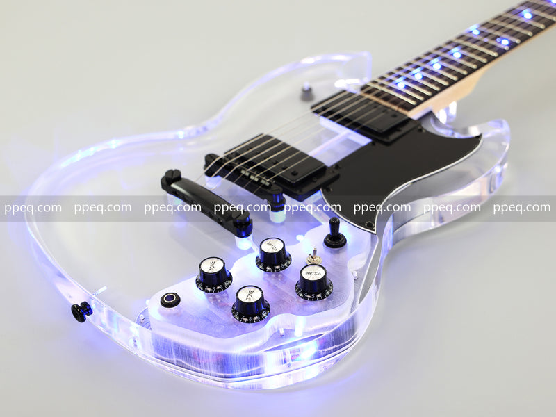 SG Style Transparent Acrylic-Bodied Electric Guitar with Blue LED Lights (12336)