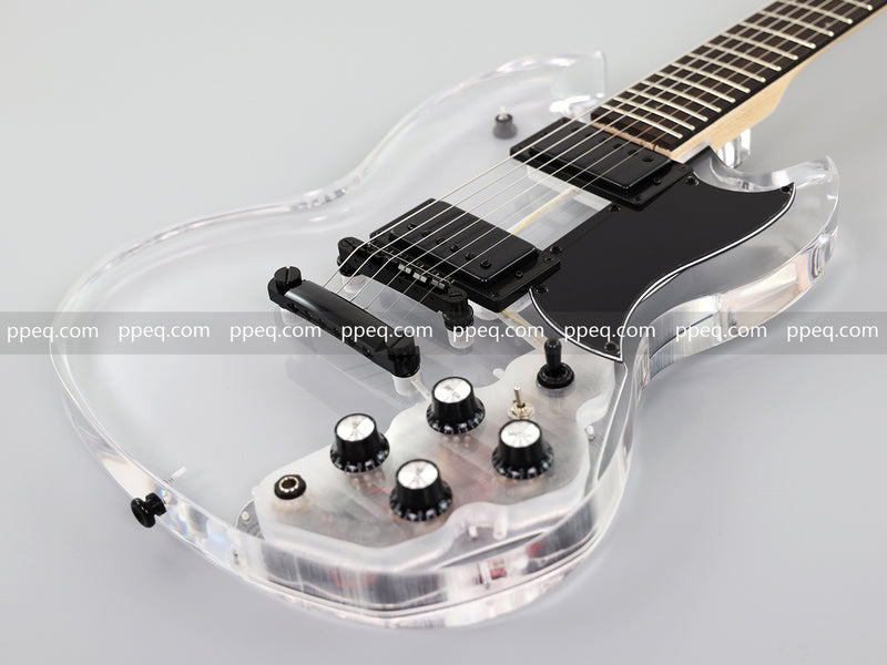 SG Style Transparent Acrylic-Bodied Electric Guitar with Blue LED Lights (12336)
