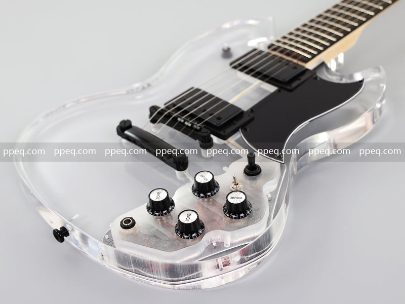 SG Style Transparent Acrylic-Bodied Electric Guitar with Blue LED Lights (12336)