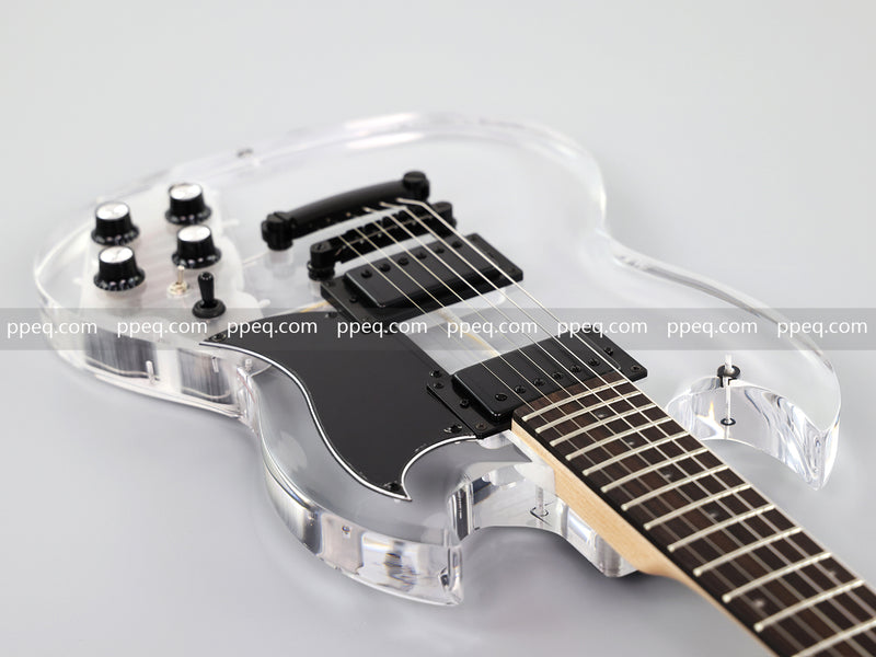 SG Style Transparent Acrylic-Bodied Electric Guitar with Blue LED Lights (12336)
