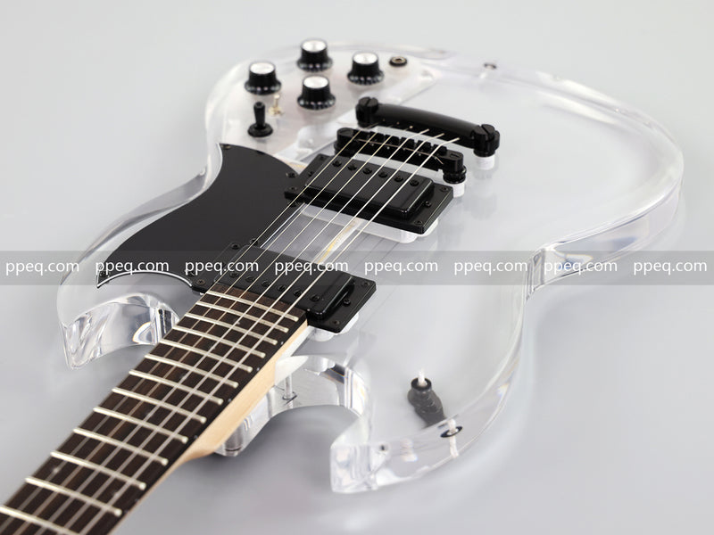 SG Style Transparent Acrylic-Bodied Electric Guitar with Blue LED Lights (12336)
