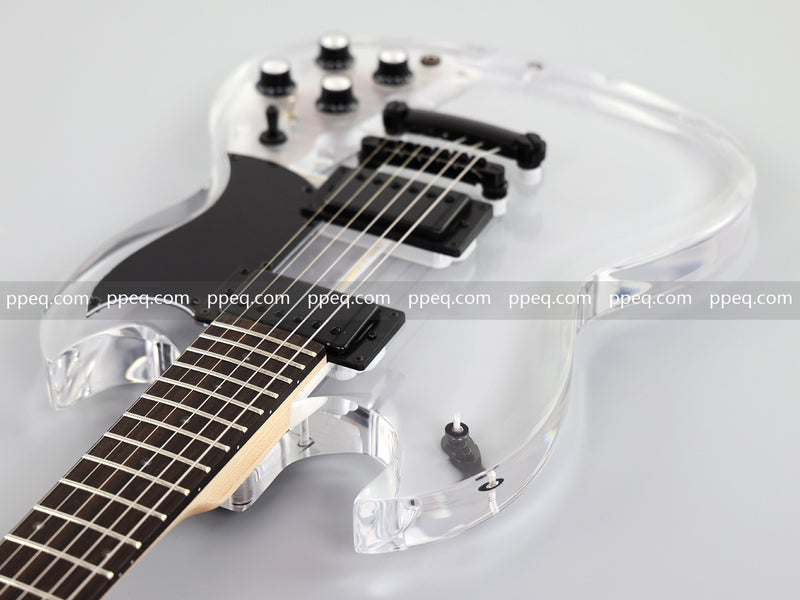 SG Style Transparent Acrylic-Bodied Electric Guitar with Blue LED Lights (12336)