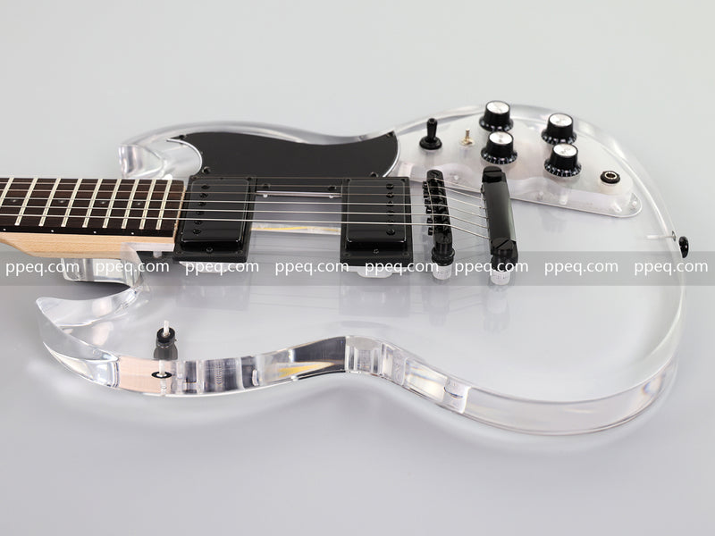 SG Style Transparent Acrylic-Bodied Electric Guitar with Blue LED Lights (12336)