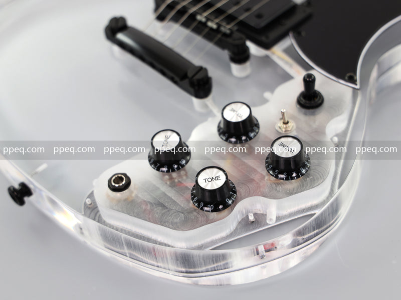 SG Style Transparent Acrylic-Bodied Electric Guitar with Blue LED Lights (12336)
