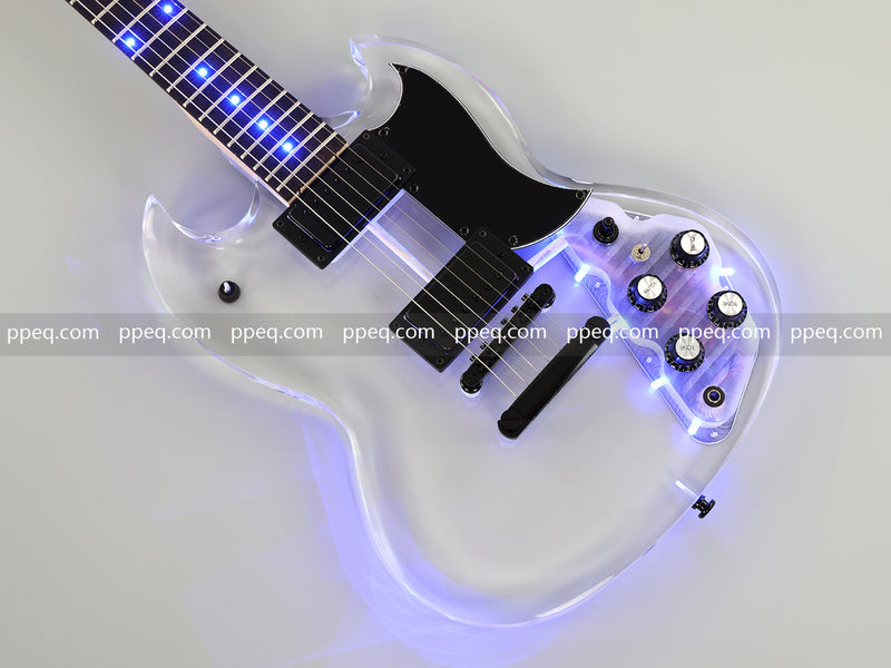 SG Style Transparent Acrylic-Bodied Electric Guitar with Blue LED Lights (12336)