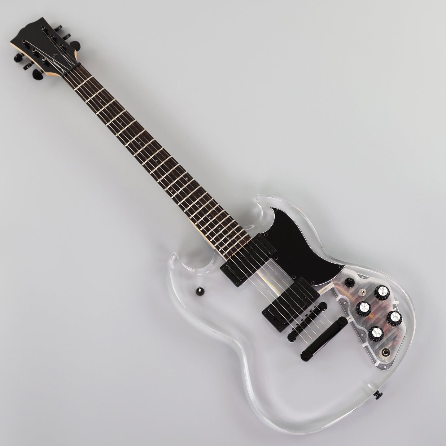 SG Style Transparent Acrylic-Bodied Electric Guitar with Blue LED Lights (12336)