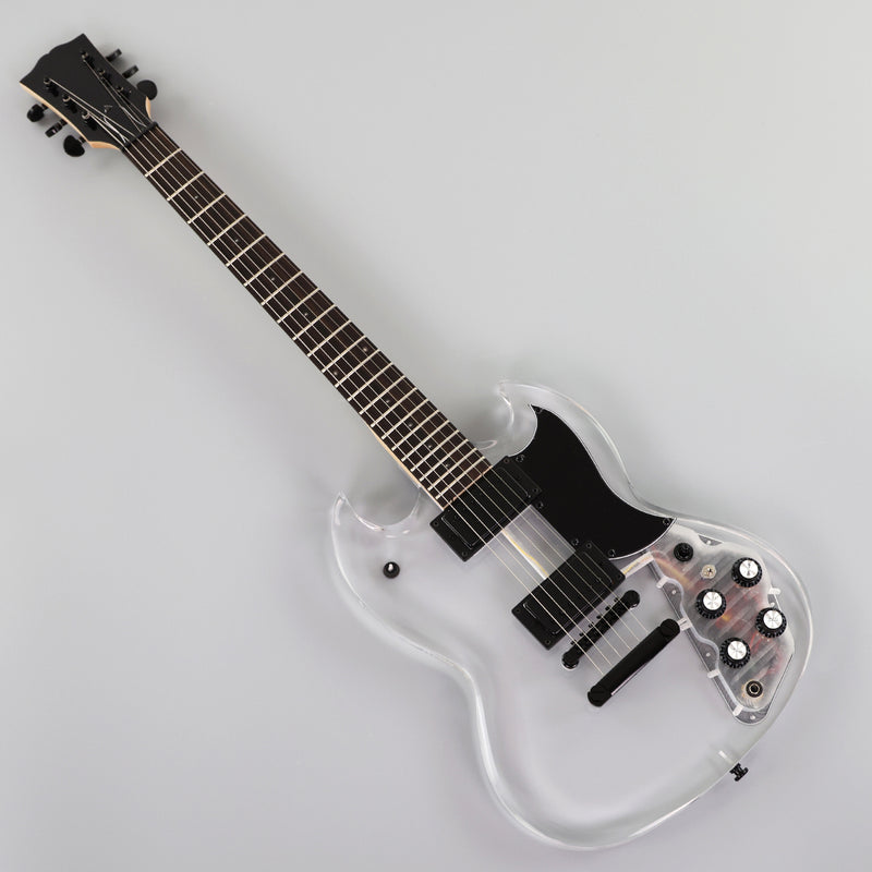 SG Style Transparent Acrylic-Bodied Electric Guitar with Blue LED Lights (12336)