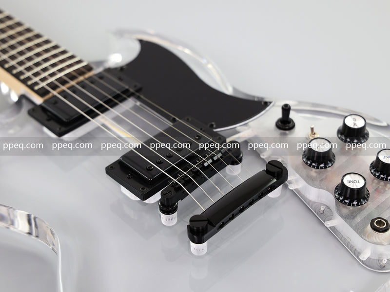 SG Style Transparent Acrylic-Bodied Electric Guitar with Blue LED Lights (12336)